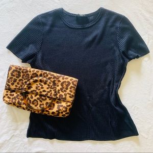 St John Navy Knit Short Sleeve Top, Ribbed